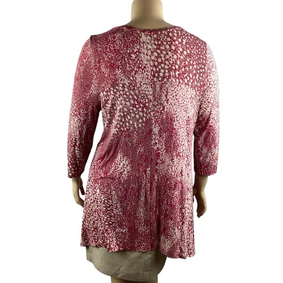 LOGO by Lori Goldstein Printed Knit 3/4 Sleeve Scoop Neck Top Berry Ikat XL - Picture 5 of 7